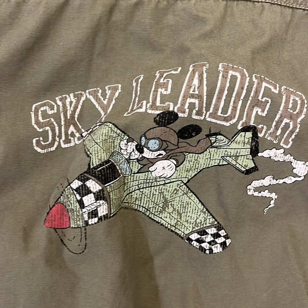 Disneyland Resort Mickey Mouse Sky‎ Leader Patch Bomber Jacket Olive Khaki Kid M